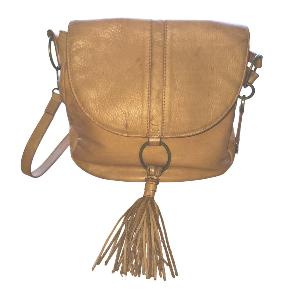 Lucky‎ Brand Crossbody Western Cowgirl Purse Brown Leather w Flap Tassel Stains
